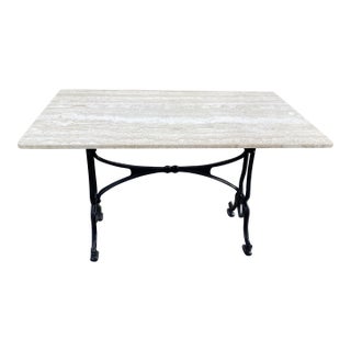 French Wrought Iron & Stone Bistro Table For Sale