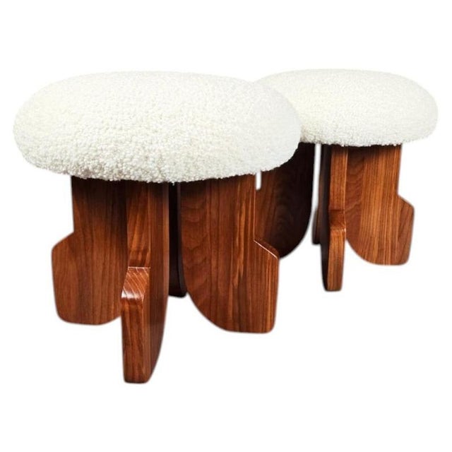 Stools in Wood and Fabric, Italy, Set of 2 For Sale - Image 6 of 6