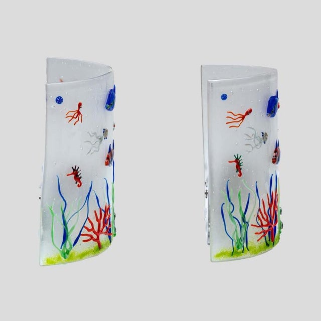 Glass White Colour Murano Glass Aquarium Wall Lights, 1970s, Set of 2 For Sale - Image 7 of 8