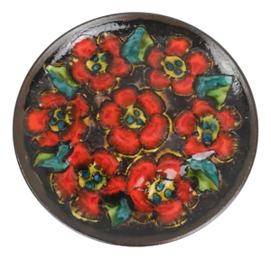 Large Vintage Fat Lava Wall Plate with Flower Decor Glaze from Ruscha