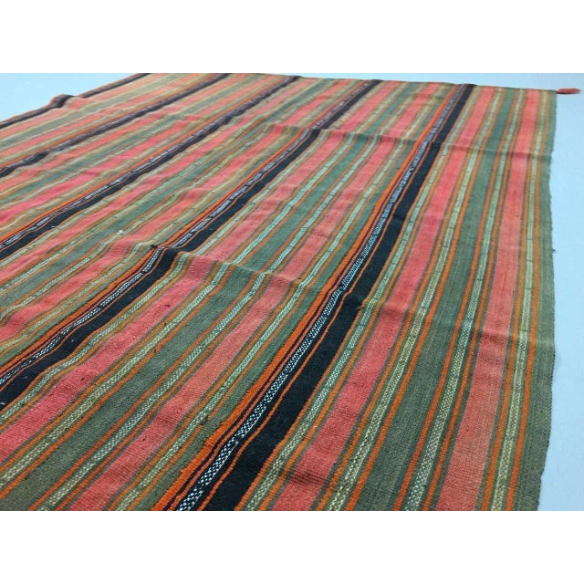 Brown Large Vintage Turkish Shabby Wool Kilim Rug 240x193 cm For Sale - Image 8 of 9