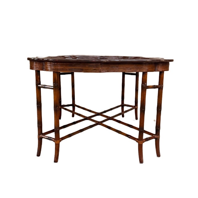 Ornamental & Decorative Materials 1980s Maitland-Smith Regency Faux Bamboo Base Leather and Wicker Tray Top Coffee Table For Sale - Image 7 of 18