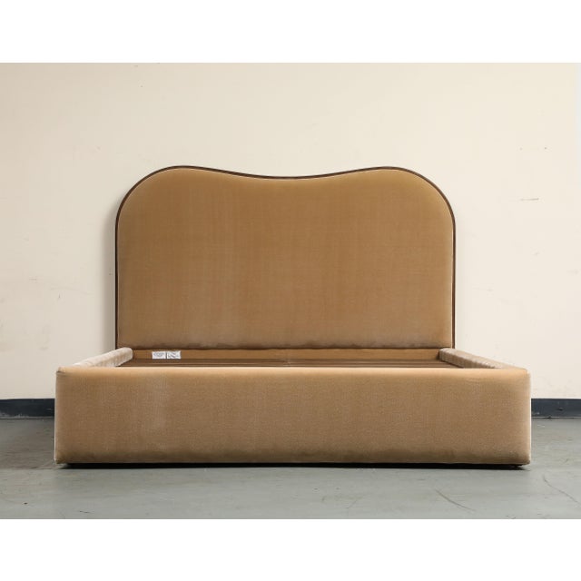 Crate & Barrel Camel Brown Upholstered Queen Bed Frame With Storage Drawer For Sale - Image 4 of 15