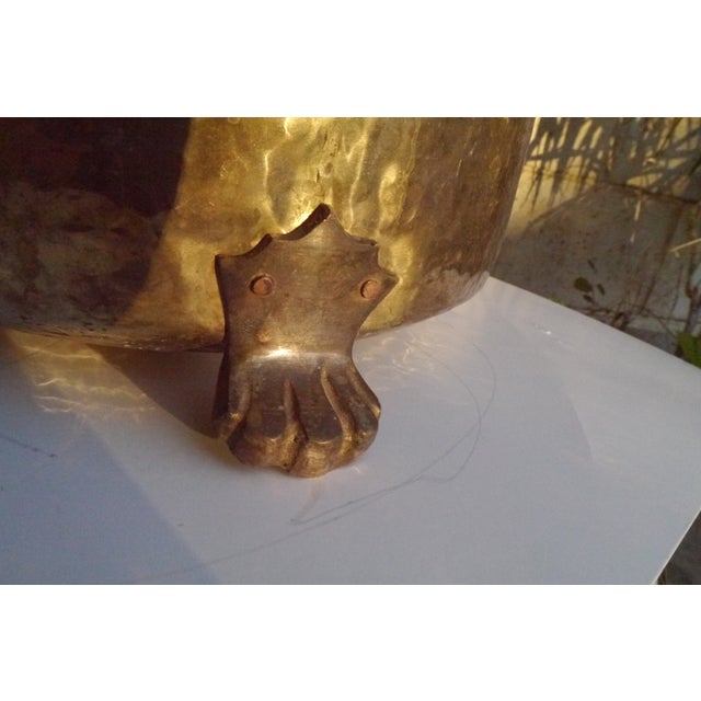 Mid 20th Century Hammered Brass Claw Foot Lion Head Planter For Sale - Image 10 of 12