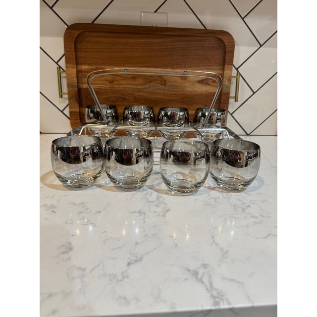 Vintage Mid-Century Modern Roly-Poly Cocktail Glasses Silver Fade Ombre Effect - 9pcs For Sale - Image 4 of 12