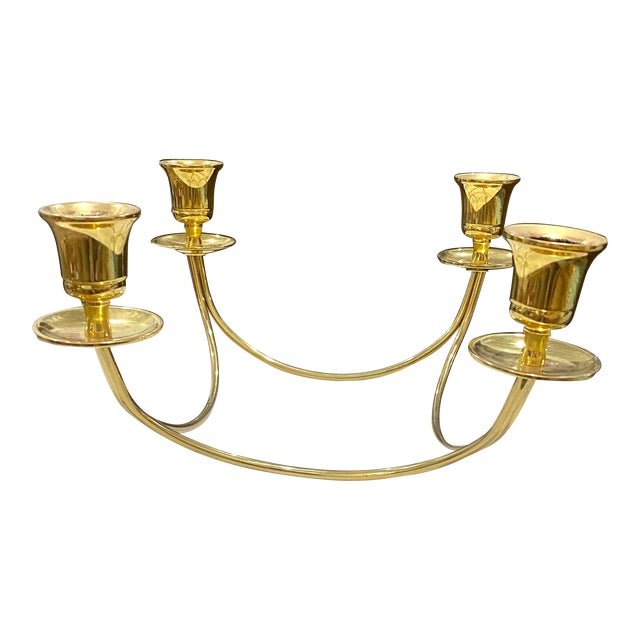 Mid-Century Quartet Brass Candelabra Taper Candle Holder For Sale