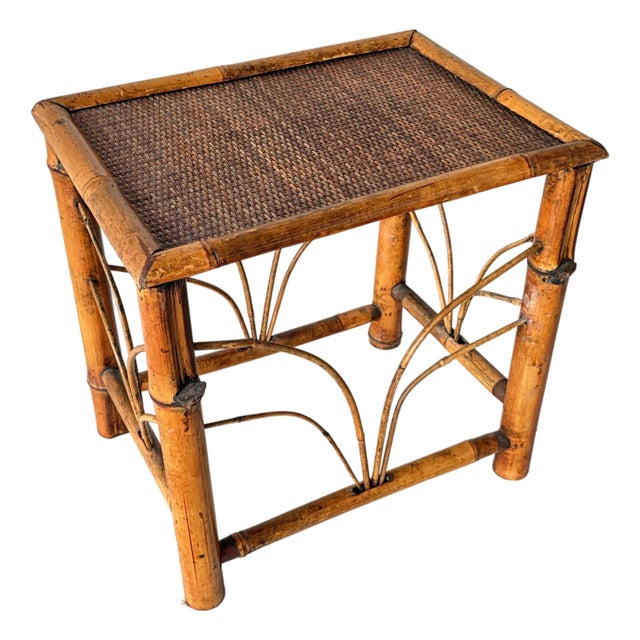 Vintage Chinoiserie Bamboo Side Table For Sale