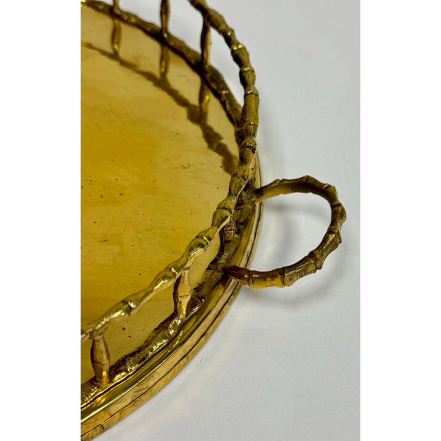 Vintage Round Brass Faux Bamboo Rail Gallery Tray For Sale In Kansas City - Image 6 of 7