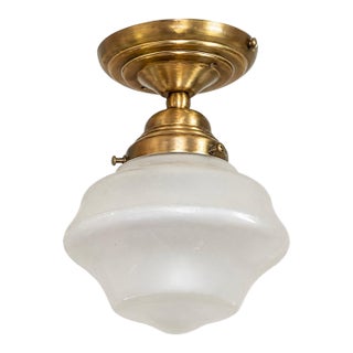 Late 20th Century Farmhouse Regency Hill Schoolhouse Floating Modern Farmhouse Ceiling Light Brass White Glass For Sale