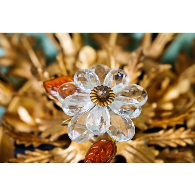 Introducing this flush mount maison baguès ceiling light adorned with 15 lights, crystal flowers and dark amber coloured...