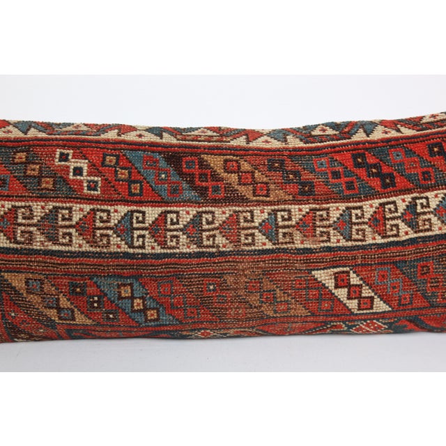 Early 20th Century Decorative Handwoven Caucasian Lumbar Rug Pillow Cushion Cover 16'' X 44'' For Sale - Image 5 of 11