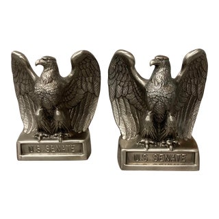 Vintage Mid-Century Heavy Metal Us Senate Bald Eagle Bookends - a Pair For Sale