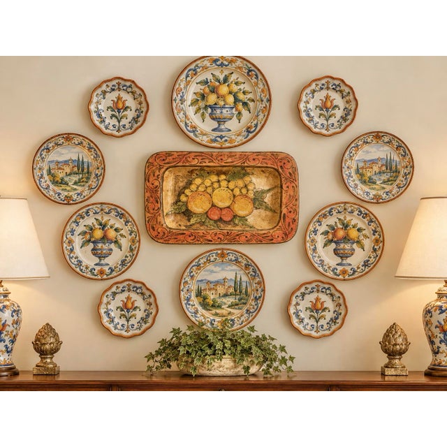 Rustic European Large Vintage Italian Ceramic Tray / Wall Platter, Hand-Painted in Fall Tones - Tuscan Decor - See Pics! For Sale - Image 3 of 7