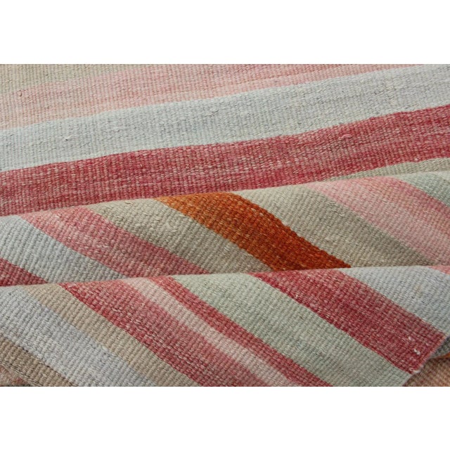 Multicolored Vintage Kilim Runner Turkish in Multi Color in Stripe Design For Sale - Image 9 of 10