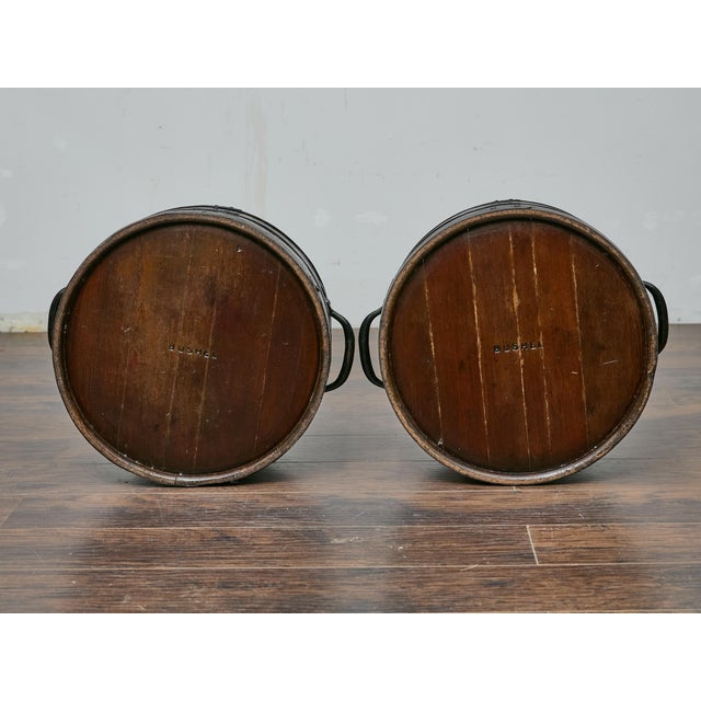 Pair of Antique English Bushel Measures with Iron Bands, Rustic Decor For Sale - Image 11 of 11
