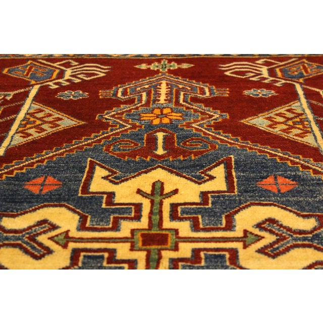 Red Tribal Super Kazak Rust/Tan Wool Rug - 4'0'' X 5'5'' For Sale - Image 8 of 8