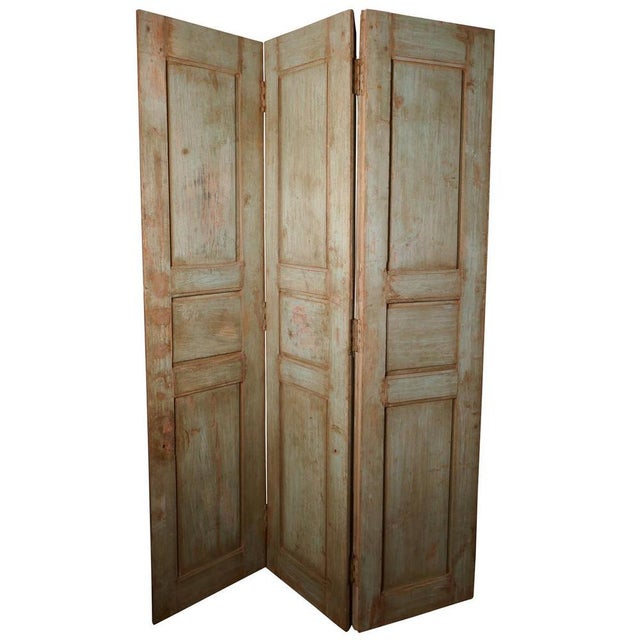 19th Century Painted French Window Shutter 3 Fold Screen, 1850s For Sale - Image 6 of 6