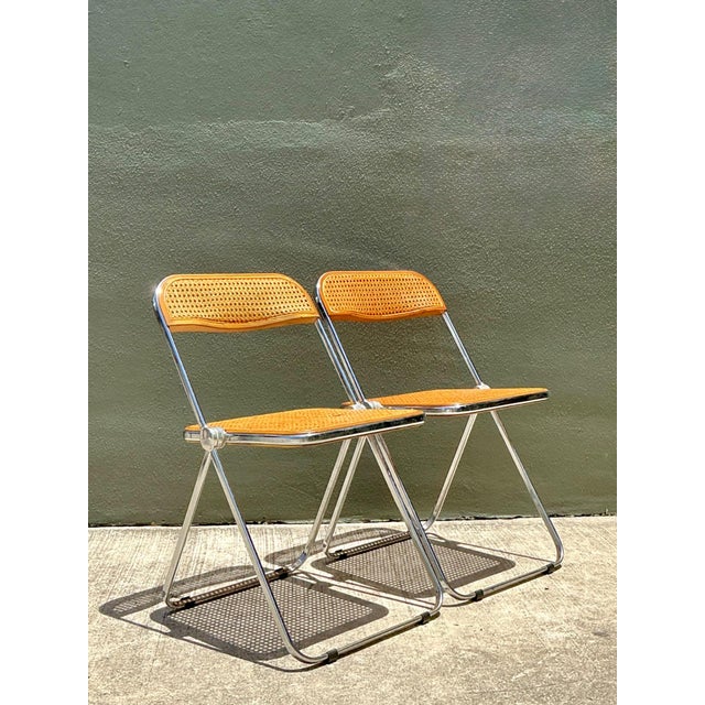 Chrome Vintage Italian Chrome and Cane Folding Chairs - A Pair For Sale - Image 8 of 18
