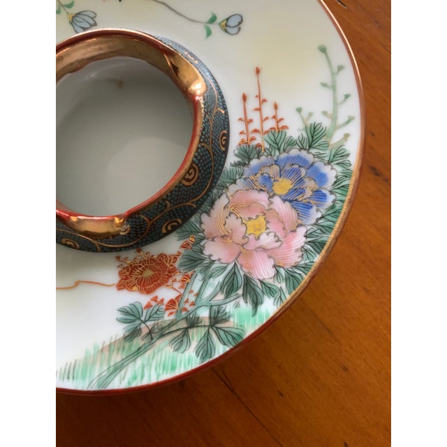 Transitional Mid 20th Century Hand Painted Ceramic Asian Parrot, Floral and Cloisonné Ashtray/Catchall For Sale - Image 3 of 6