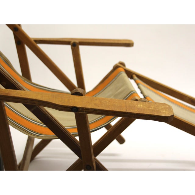 Brown Vintage French Childrens Garden Lounger with Ottoman, 1930s For Sale - Image 8 of 11