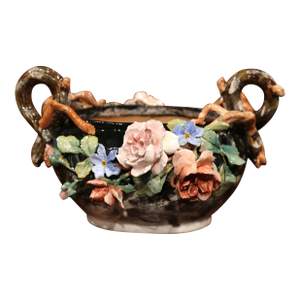 19th Century French Montigny-Sur-Loing Barbotine Jardinière With Floral Relief