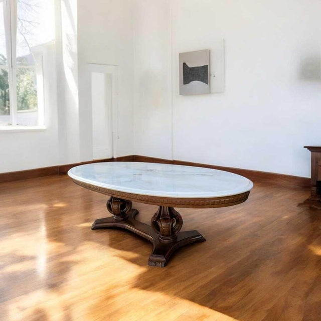Mid 20th Century Italian Coffee Table With Oval Marble Top & Sculptural Pedestal Base For Sale - Image 4 of 14