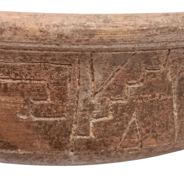 Vintage Mexico Pottery Footed Pedestal Bowl Planter Blue Green Gray Brown Mayan Aztec Design For Sale - Image 9 of 15