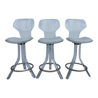 1970s Vintage Lucite Bar Stools- Set of 3 For Sale