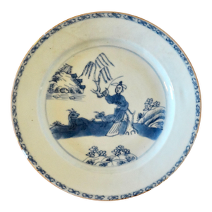 Antique English Delftware Figural Chinoiserie Plate