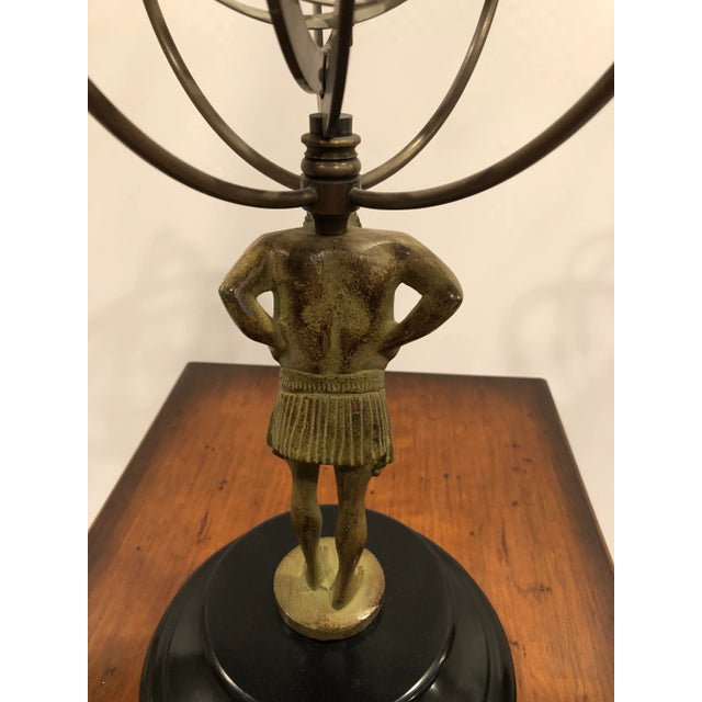 Metal Armillary Sculpture With Man and Globe on Shoulders For Sale - Image 10 of 13
