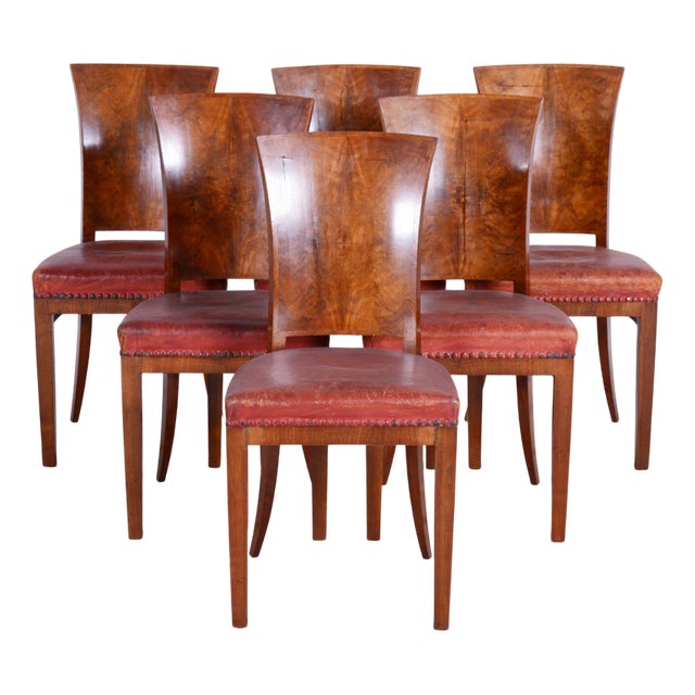 French Art Deco Chairs in Walnut, 1920s, Set of 6 For Sale