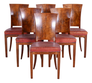 French Art Deco Chairs in Walnut, 1920s, Set of 6