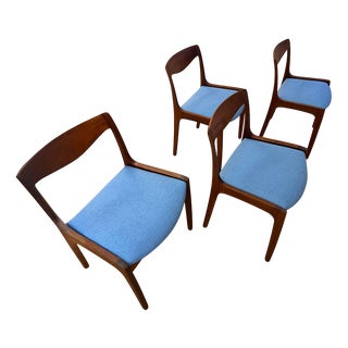 Light Blue Upholstered Teak Chairs by Vilhelm Wohlert for Poul JeppesensMöbelfabrik, 1956, Set of 4 For Sale