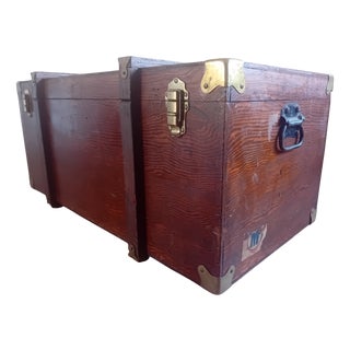 Art Deco Brass Edged Oak Steamer Trunk, 1920s For Sale