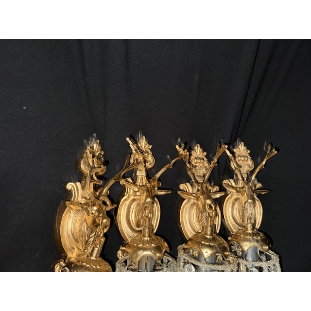 1970 French Louis XVI Gold Bronze Deer Wall Lamps Sconces - Set of 4 Pc For Sale - Image 10 of 18