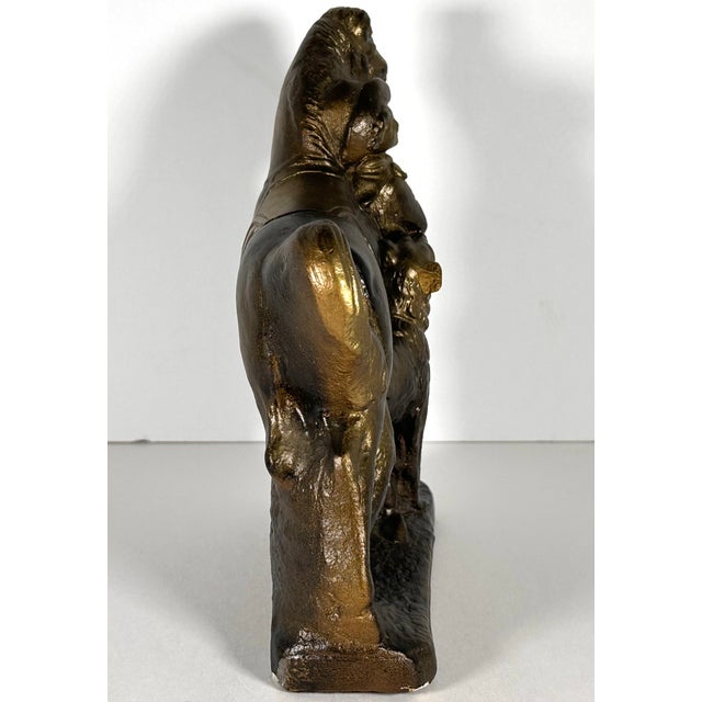 Gold Gilded Chalkware Equestrian Mantel Piece With Child & Dog, c.1930-1940s For Sale - Image 8 of 13