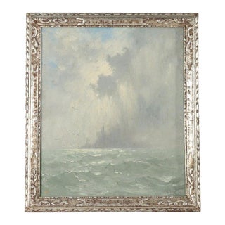 Oil on Canvas Painting of Stormy Seascape in Newcomb Macklin Style Frame C1923 For Sale
