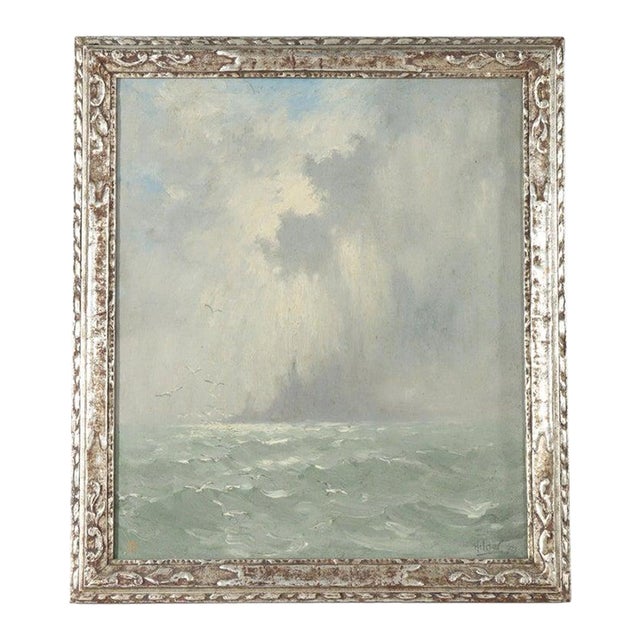 Oil on Canvas Painting of Stormy Seascape in Newcomb Macklin Style Frame C1923 For Sale