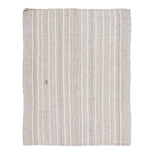 Vintage Turkish Kilim Exotic Yarn Rug With Ivory Stripes by Rug & Kilim, 1950-1959 For Sale
