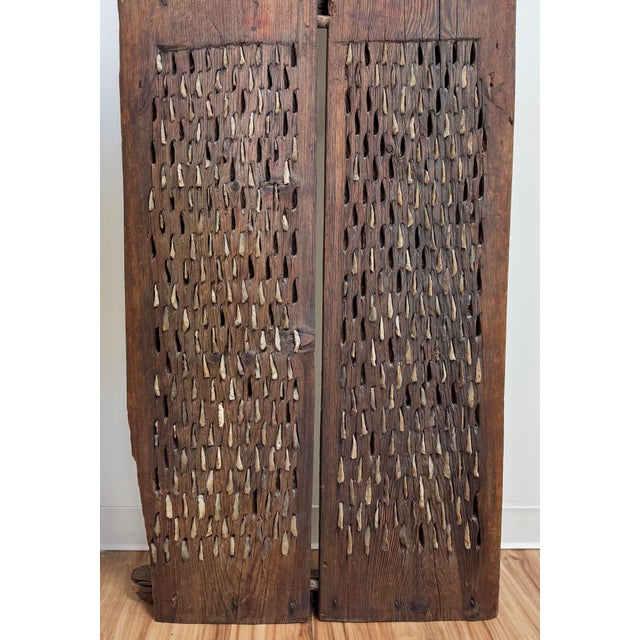 Wood Antique 19th C Large Sculptural Primitive Wood and Inlaid Flint Stone Thresher For Sale - Image 7 of 9