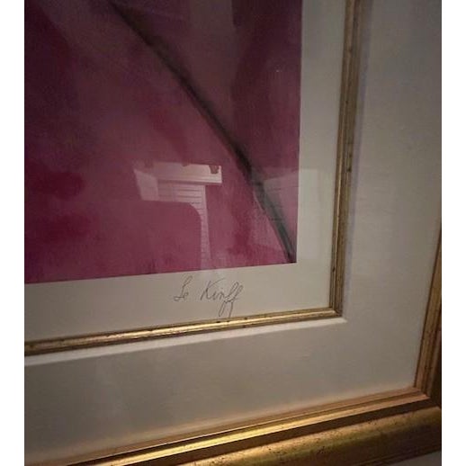 Vintage Framed "L'Éventail" Portrait of Couple by Linda Le Kinff in Gold Frame For Sale - Image 4 of 6
