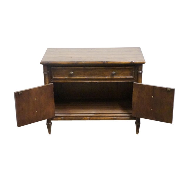 Late 20th Century National / Mount Airy Asian Chinoiserie Faux Bamboo 31" Fruitwood Cabinet Nightstand For Sale - Image 5 of 13