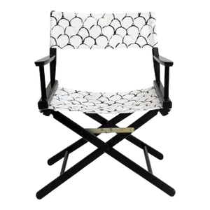 Black Director's Chair With Palm Orleans Oyster Scallop in Tuxedo Fabric