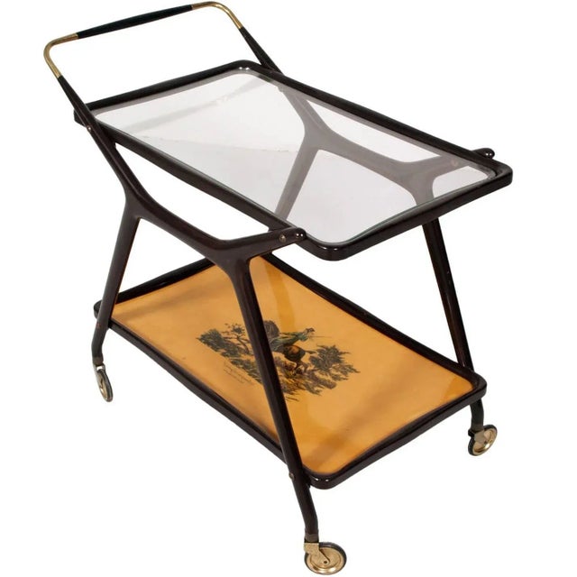 Glass Mid-Century Italian Mahogany Serving Cart by Cesare Lacca For Sale - Image 7 of 7