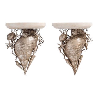 Pr/Maitland Smith Silver Conch Shell Wall Shelves For Sale