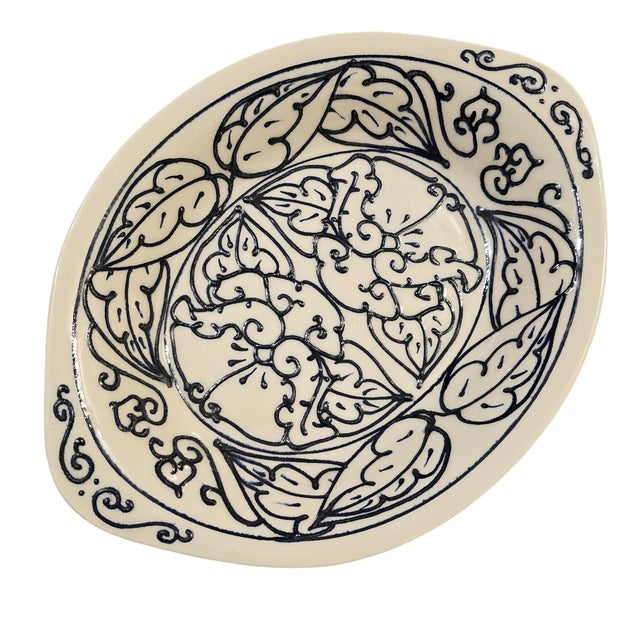 Late 20th Century Signed American Studio Pottery Floral Oval Serving Platter For Sale - Image 4 of 18