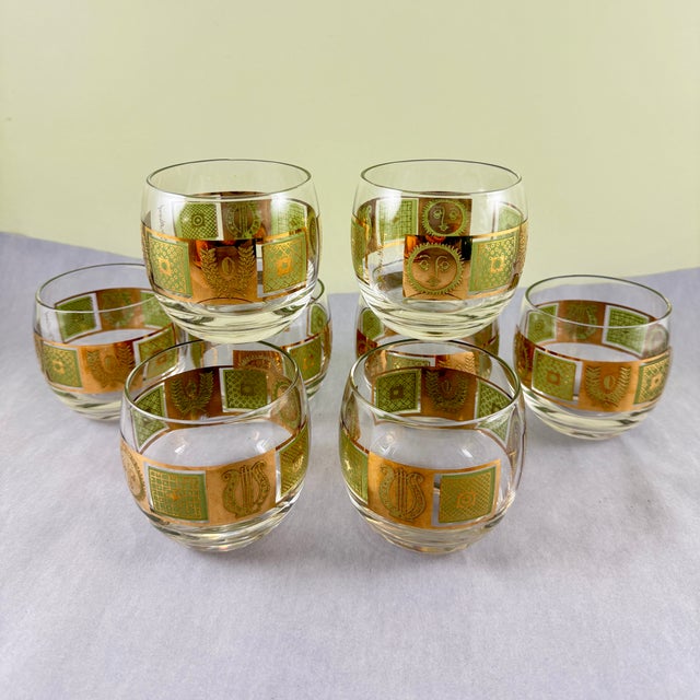 Golden Celeste Roly Poly Glasses in Stand, Briard, S/9 For Sale In Philadelphia - Image 6 of 11