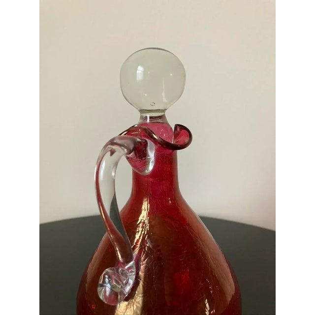 Red Victorian Cranberry Crackled Glass Decanter With Round Stopper For Sale - Image 8 of 12