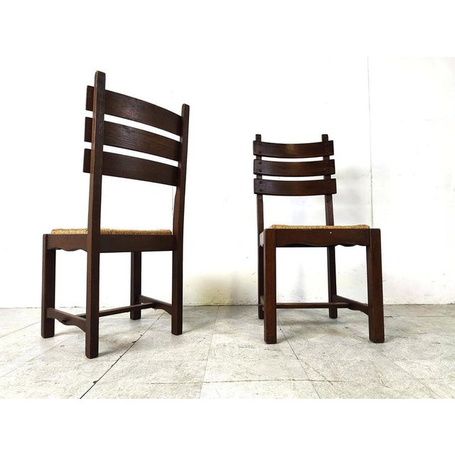 Vintage Brutalist Oak and Wicker Dining Chairs, 1960s, Set of 6 For Sale - Image 9 of 12