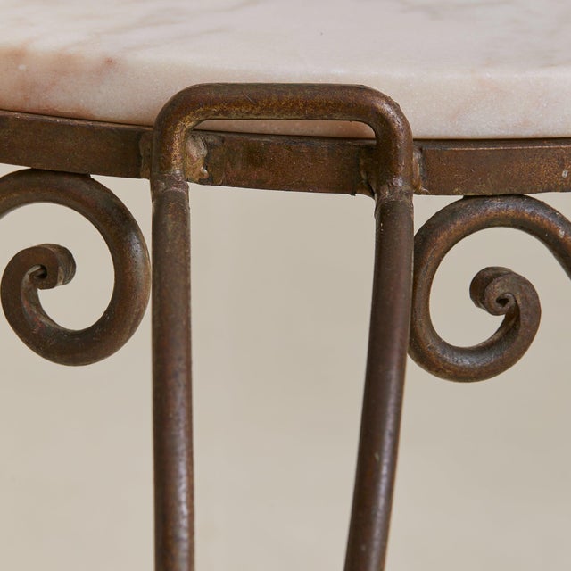French Art Deco Round Pink Marble + Wrought Iron Coffee Table, 1930s For Sale - Image 9 of 9